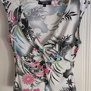 Rampage Women's Floral Wrap Top - Black and White